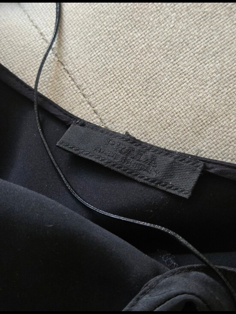 PRADA. Silk w Lthr Strap Blk Dress. Made Italy. Small. - Picture 6 of 15